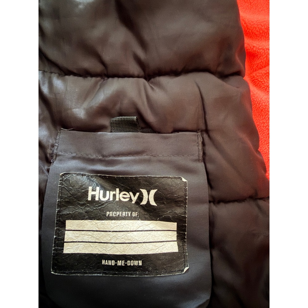 Hurley Puffer Jacket Kids XS 5/6 Gray Mountain Print Hooded Winter Coat Logo - Picture 9 of 10